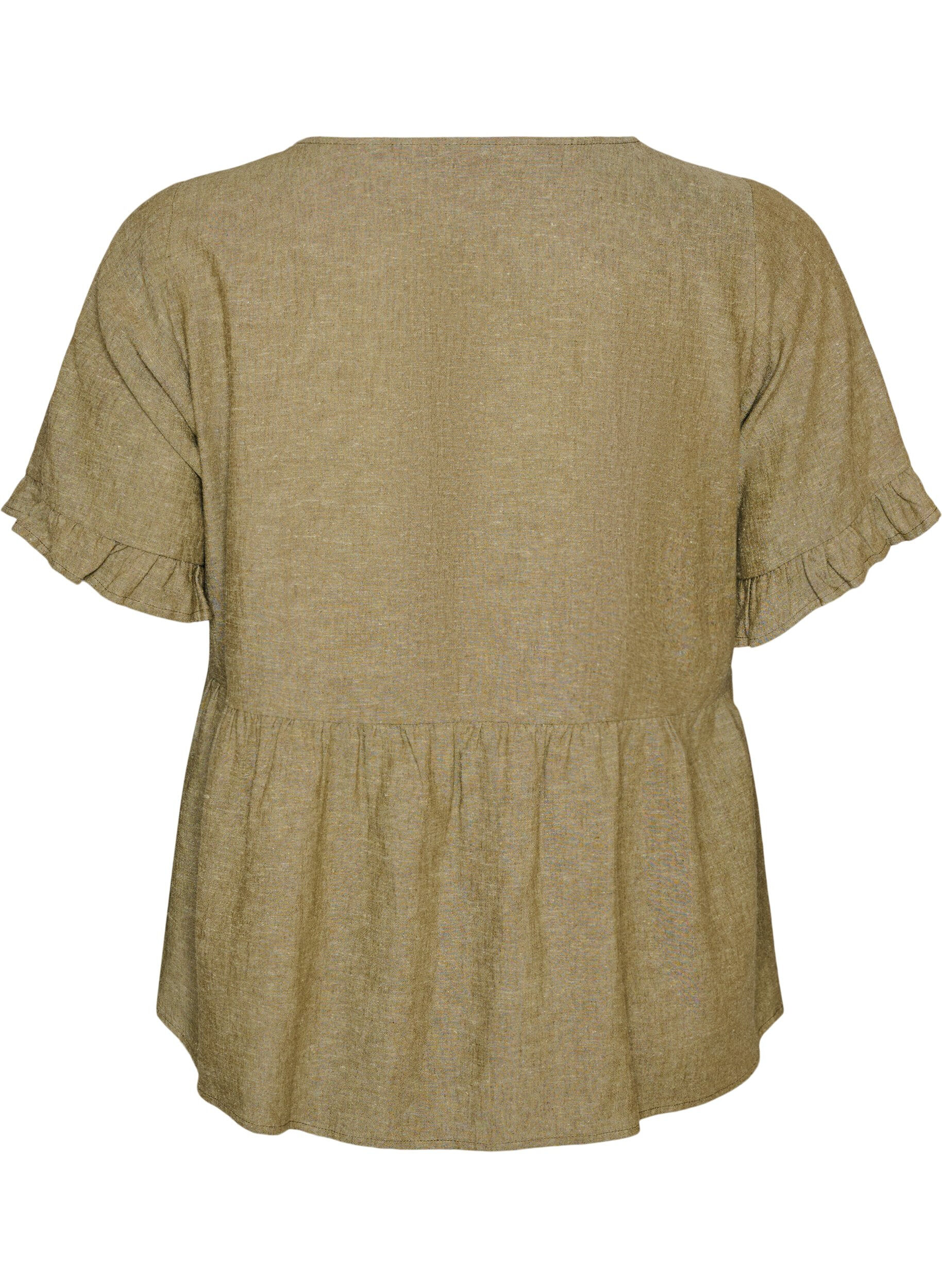 ZizziBluse aus Leinen und Viskose mit V-Ausschnitt und Knopfverschluss, Gr&uuml;n, Packshot image number 1