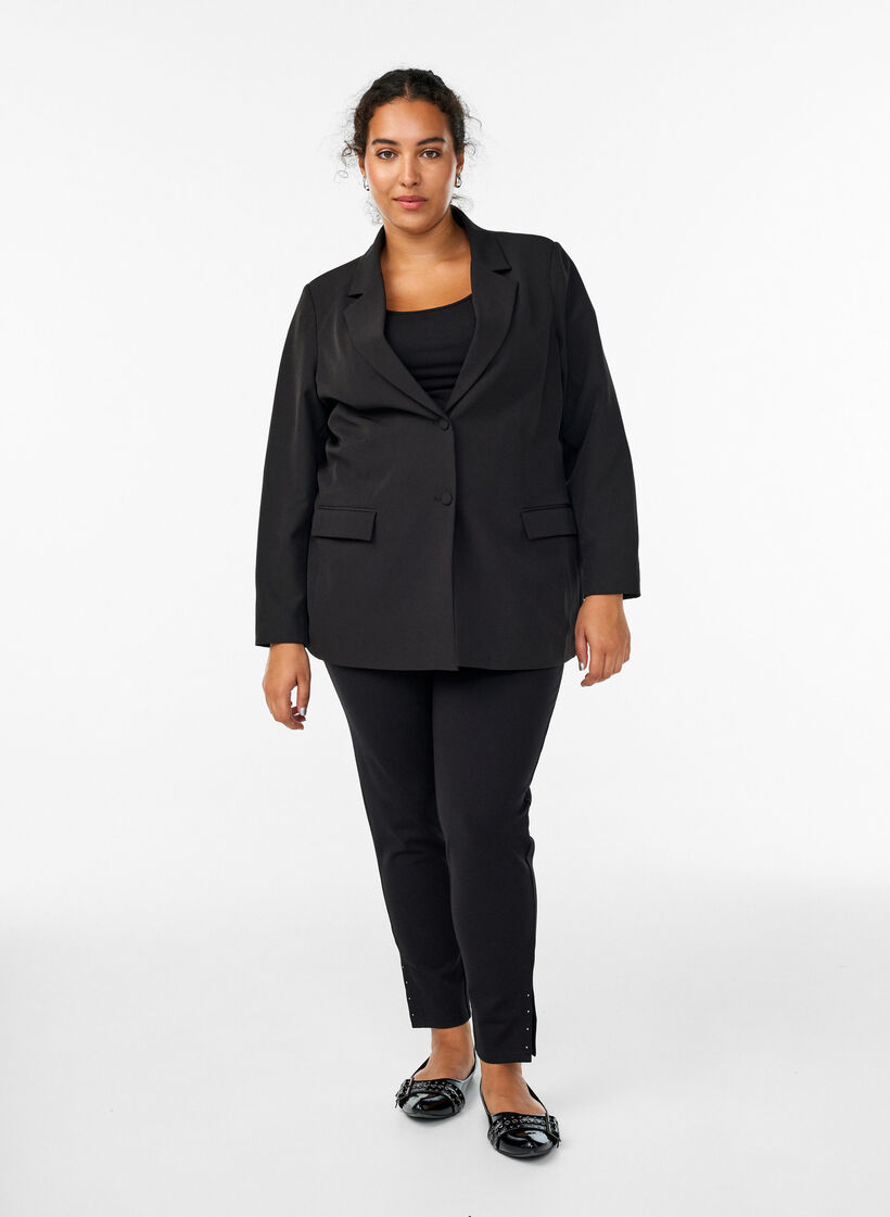 Leggings mit Schlitzen und kleinen Strasssteinen, Schwarz, Model image number 1