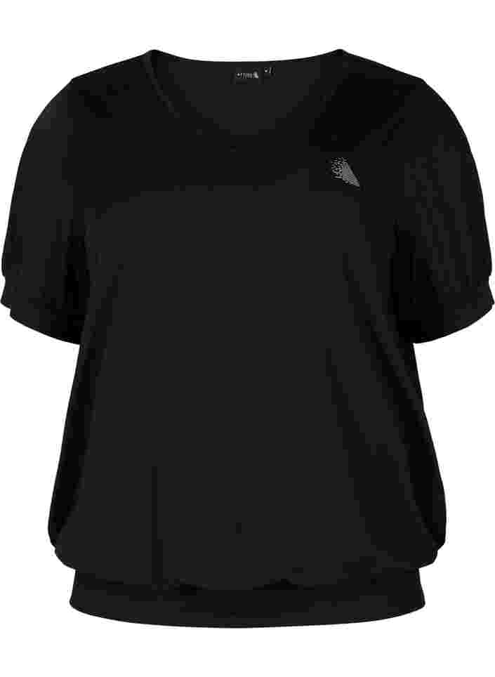 Unifarbenes Workout-Shirt mit V-Ausschnitt, Black, Packshot image number 0