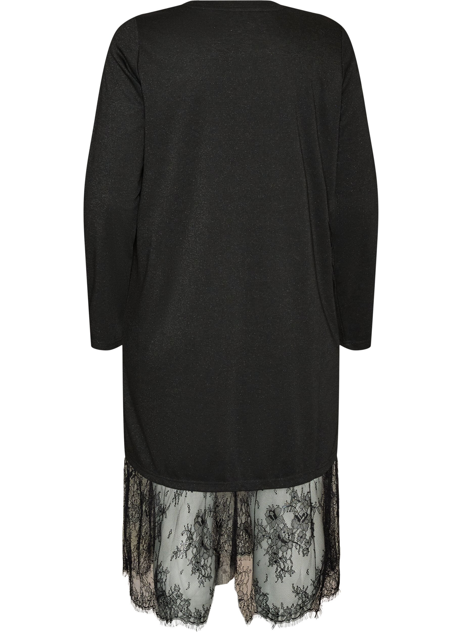 ZizziKleid aus Jersey mit Glitzer und Spitzen, Schwarz, Packshot image number 1