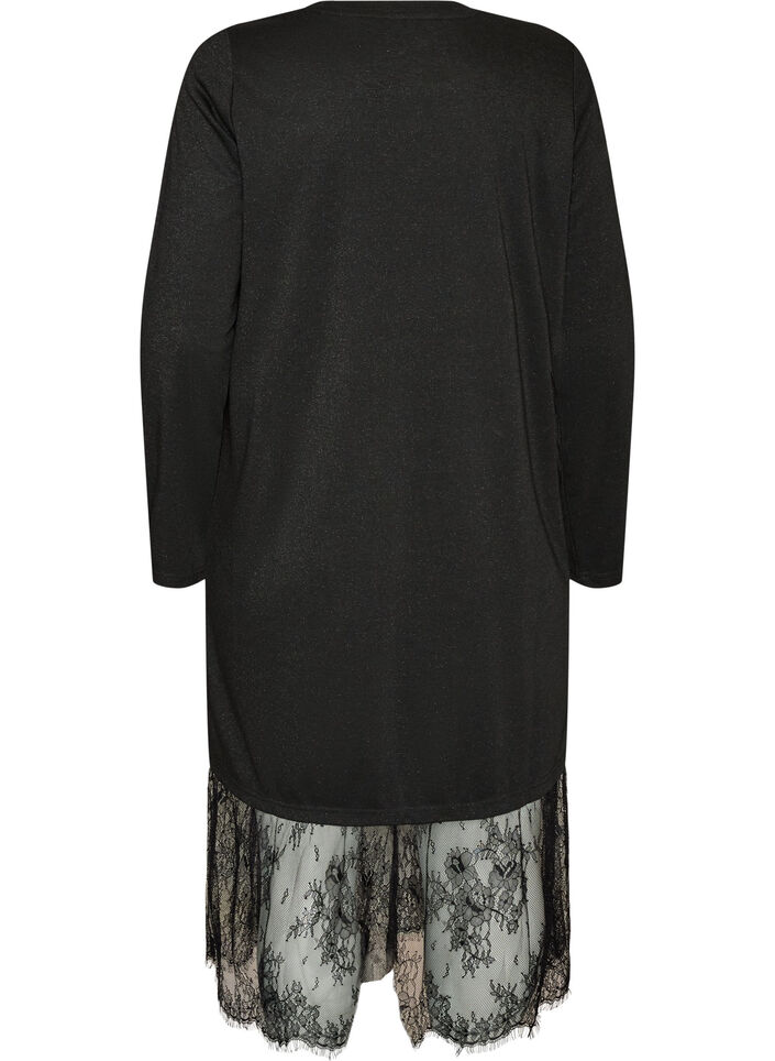 Kleid aus Jersey mit Glitzer und Spitzen, Schwarz, Packshot image number 1