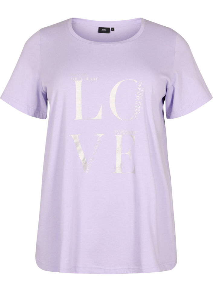 Kurzärmeliges T-Shirt aus Baumwolle mit Druck, Lavender W. Love, Packshot image number 0