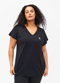 Lockeres Trainings-T-Shirt mit V-Ausschnitt, Black, Model