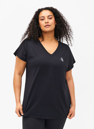 Lockeres Trainings-T-Shirt mit V-Ausschnitt, Black, Model image number 0