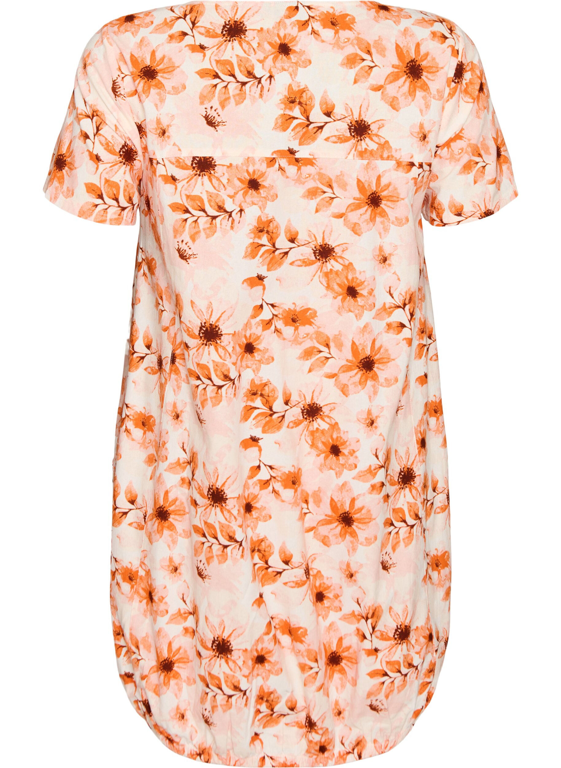 ZizziKurz&auml;rmliges Baumwollkleid mit Aufdruck, Orange, Packshot image number 1