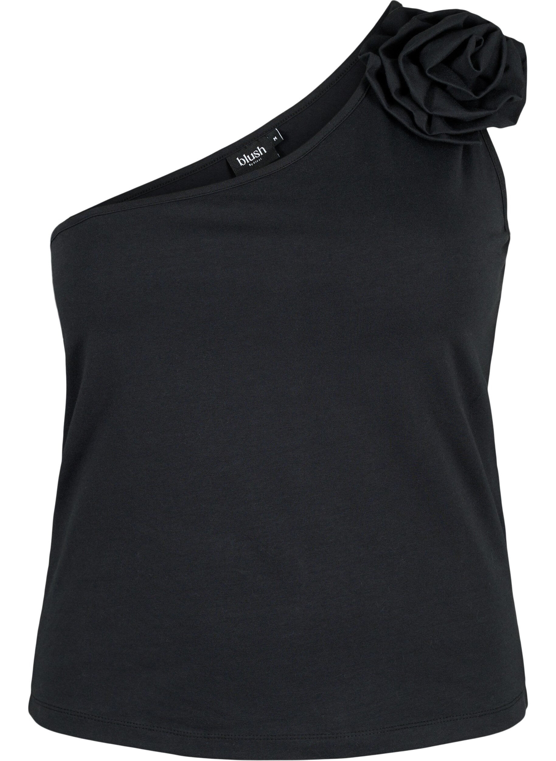 ZizziOne-Shoulder-Top mit Rose, Black, Packshot image number 0