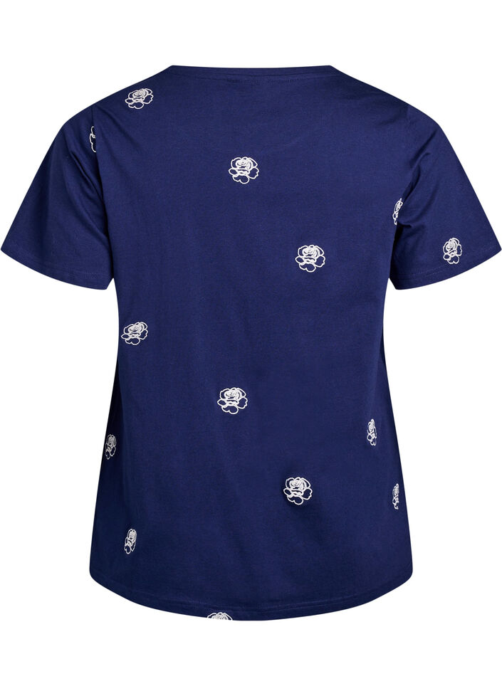 T-Shirt aus Bio-Baumwolle mit aufgestickten Motiven, Blau, Packshot image number 1