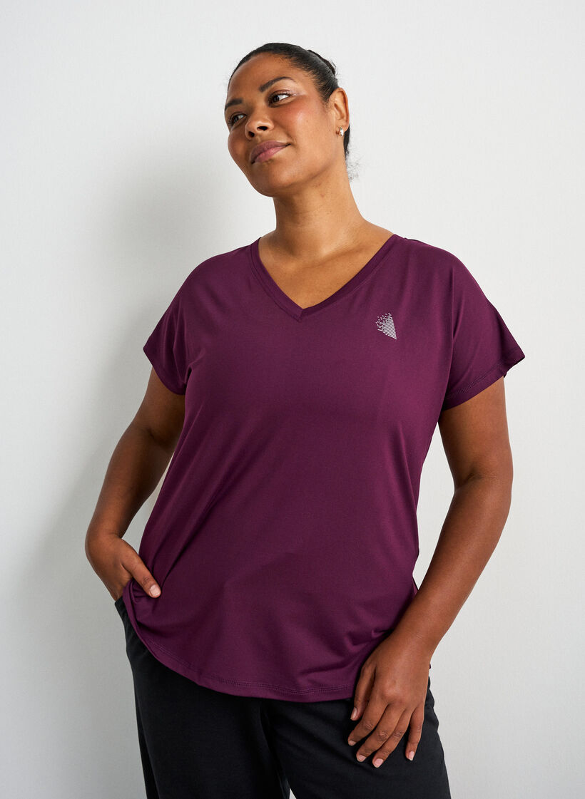 Lockeres Trainings-T-Shirt mit V-Ausschnitt, Lila, Model image number 0