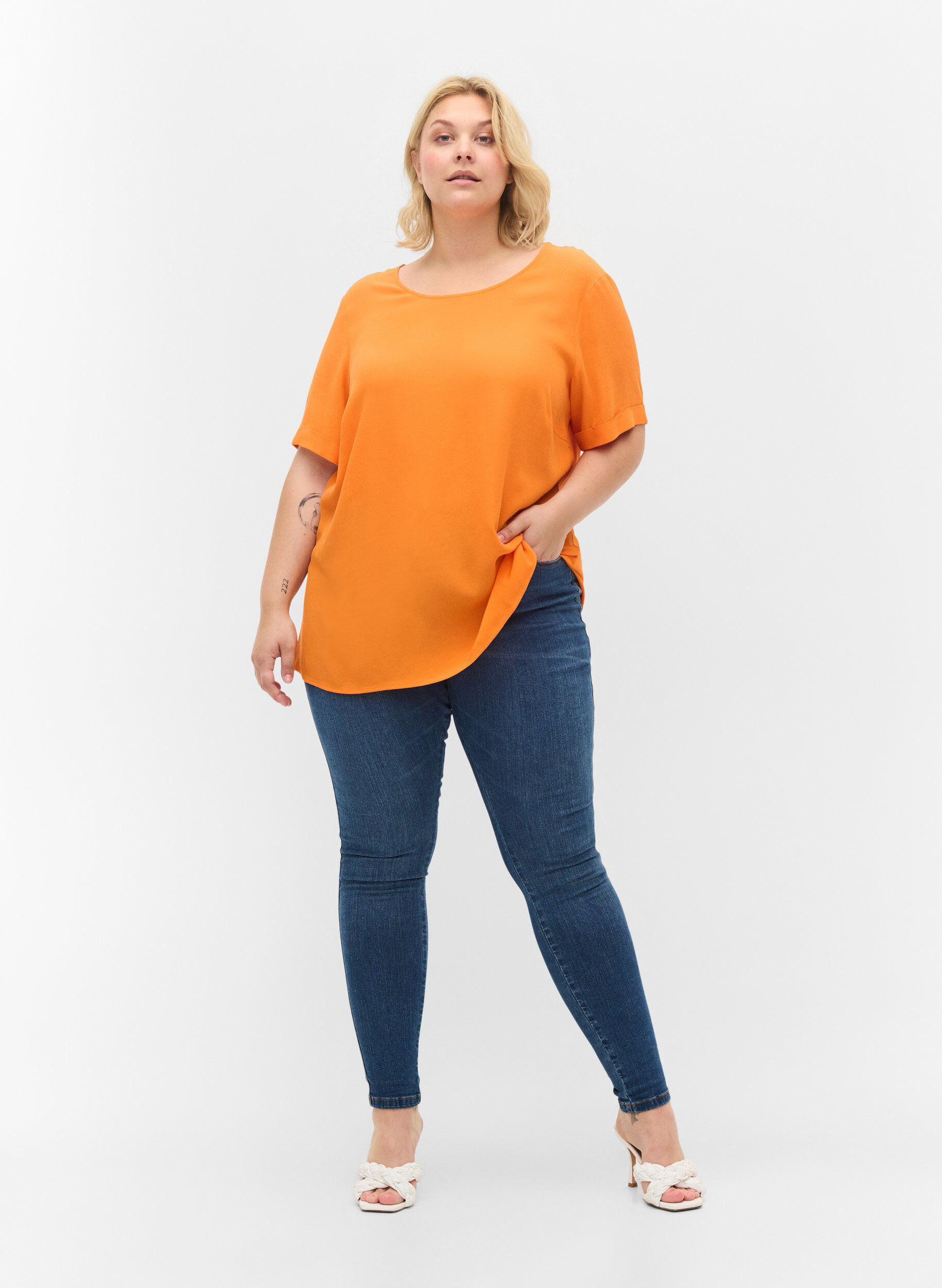 ZizziKurzarm Bluse aus Viskose, Orange Peel, Model image number 2