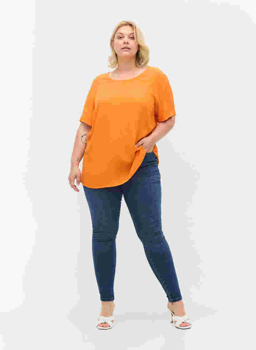 Kurzarm Bluse aus Viskose, Orange Peel, Model image number 2