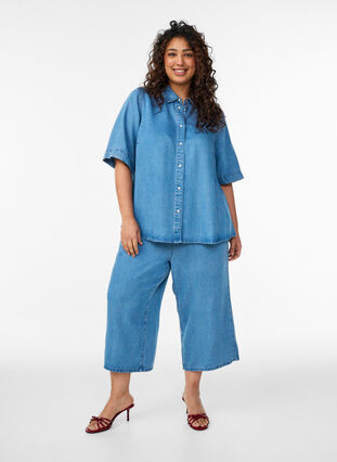 ZizziCulotte aus Lyocell mit weitem Bein in Jeans-Optik, Blau, Model image number 0