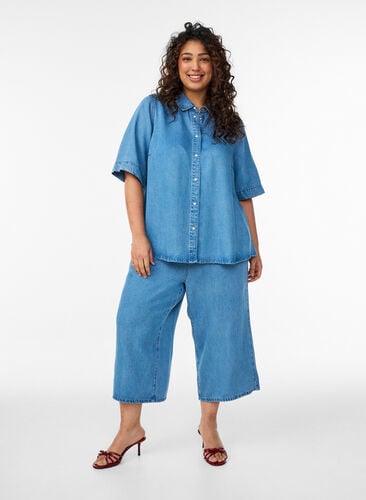 ZizziCulotte aus Lyocell mit weitem Bein in Jeans-Optik, Blau, Model image number 0