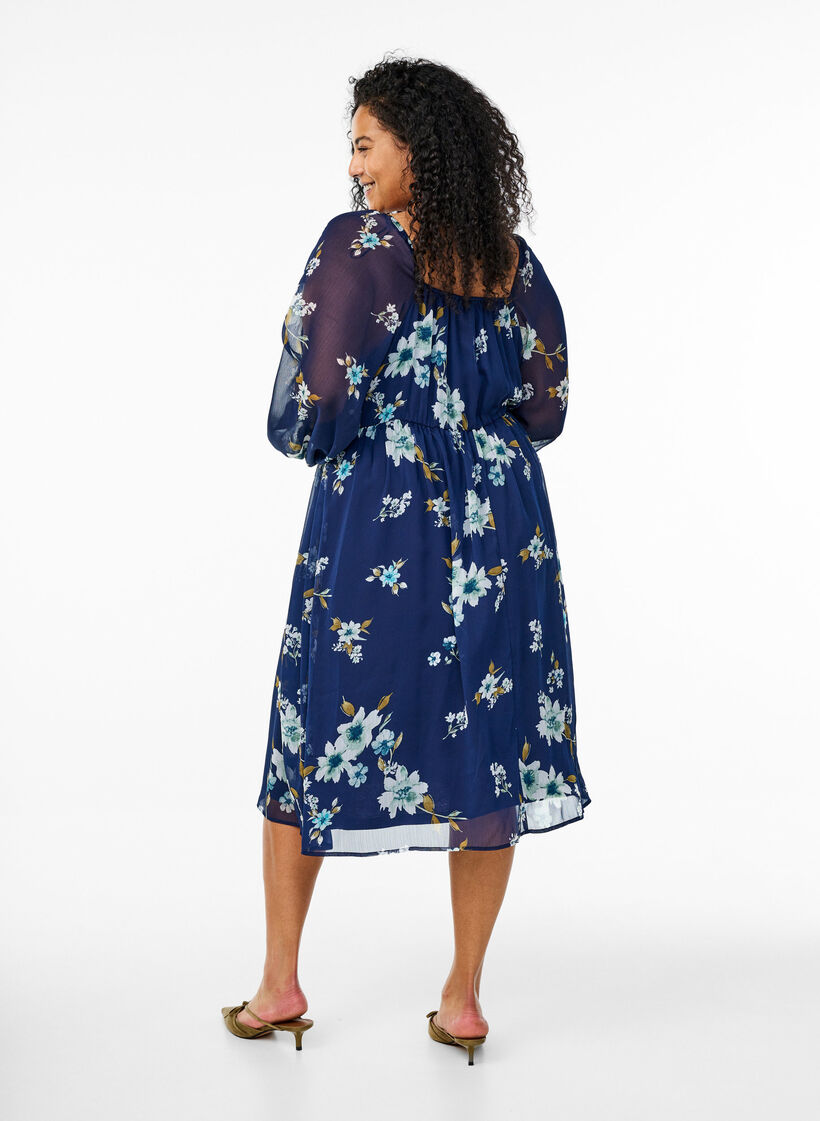 Partykleid aus Chiffon mit langen &Auml;rmeln, Blau, Model image number 2