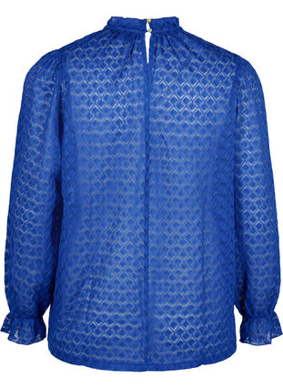 Langärmelige Bluse mit gemusterter Textur, Deep Ultramarine, Packshot image number 1