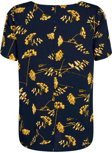 FLASH - Bluse mit kurzen Ärmeln und Print, Night Sky Yellow AOP, Packshot image number 1