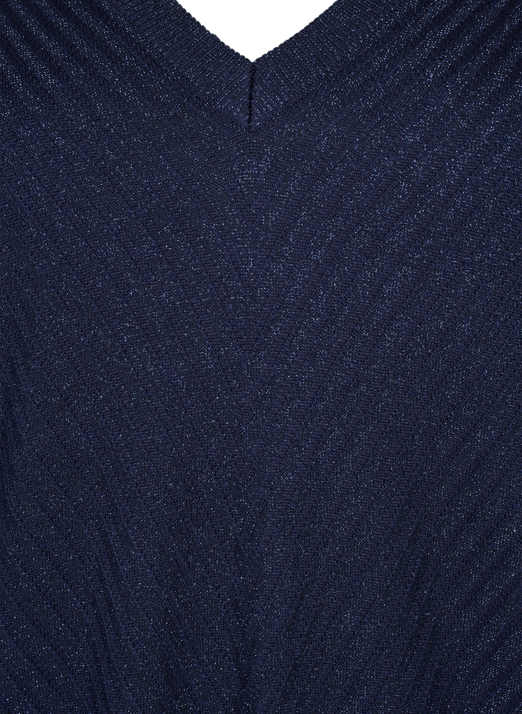 ZizziStrickbluse mit Schimmer-Effekt und V-Ausschnitt, Naval A.w.Blue Lurex, Packshot image number 2
