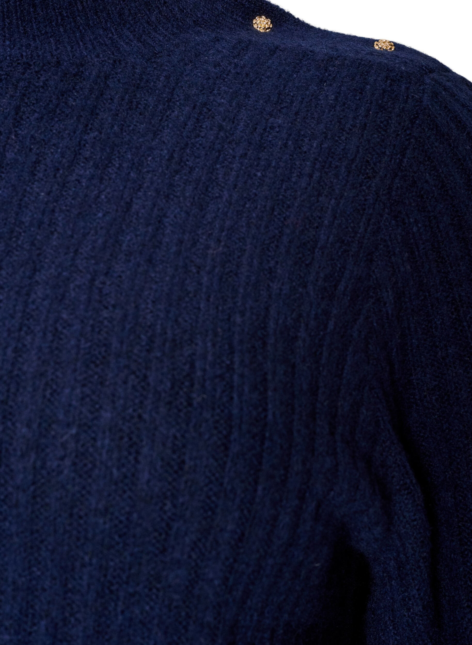 ZizziPullover aus Rippstrick mit Puff&auml;rmeln und Kn&ouml;pfen, Blau, Packshot image number 2