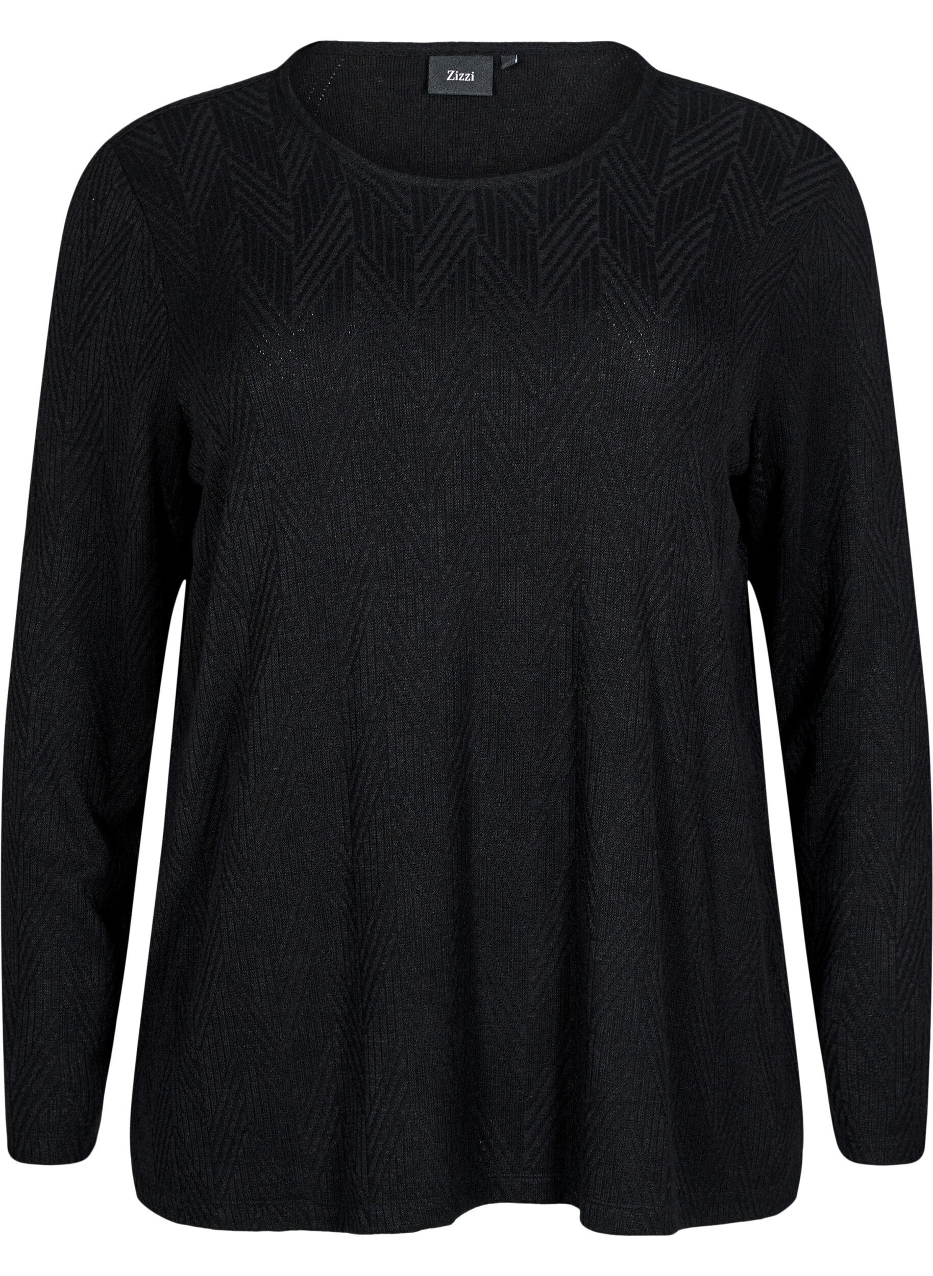 ZizziGemusterte Bluse mit langen &Auml;rmeln, Schwarz, Packshot image number 0