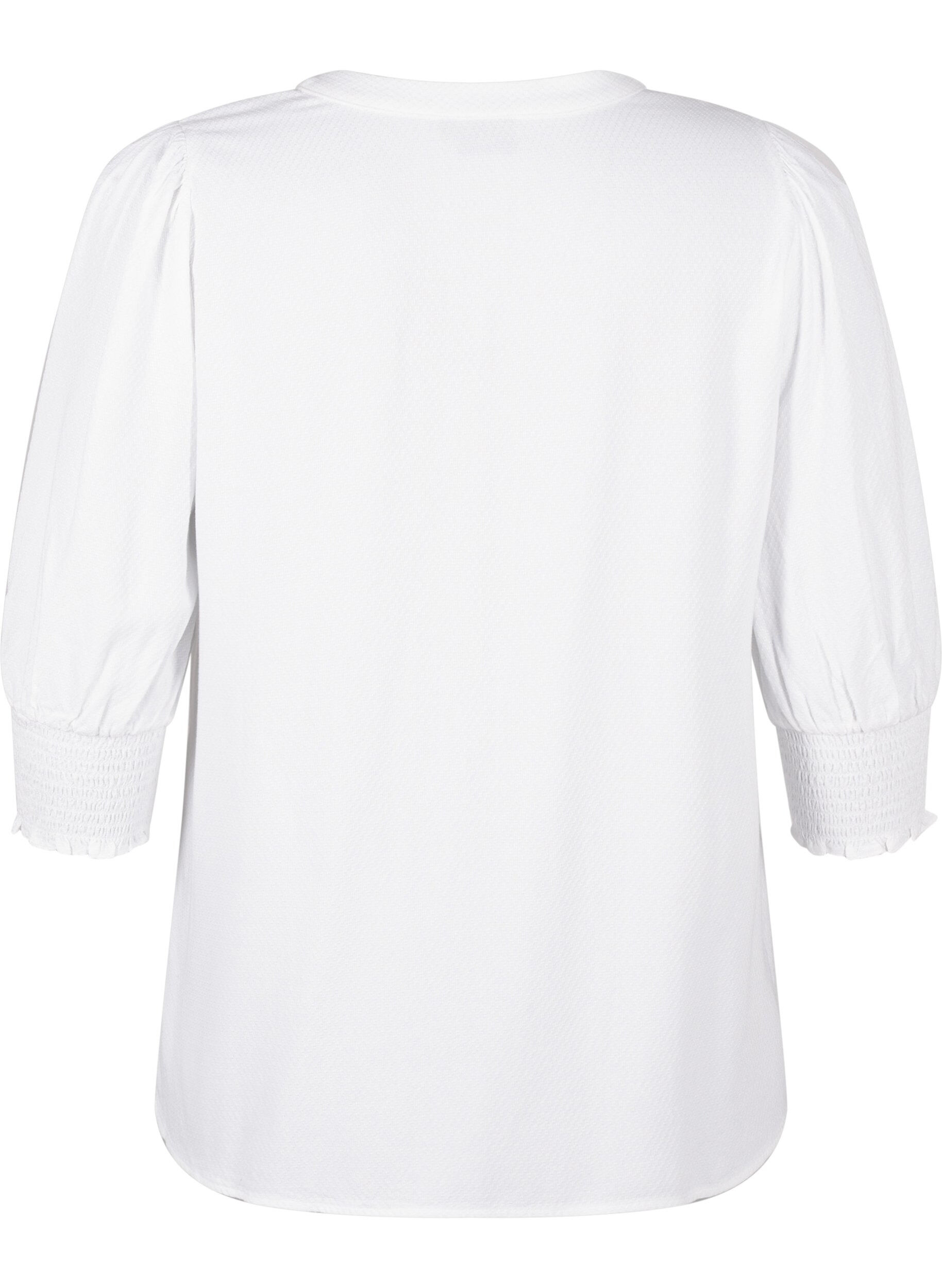 Zizzi Viskosebluse mit Smok- und R&uuml;schendetail, Bright White, Packshot image number 1