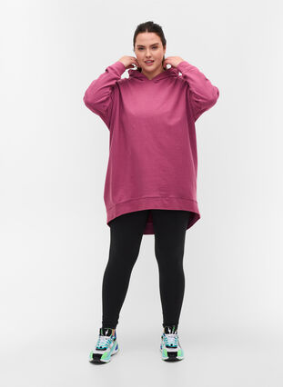 Sweatshirt aus Baumwolle mit Kapuze und High-Low-Effekt, Violet Quartz, Model image number 2