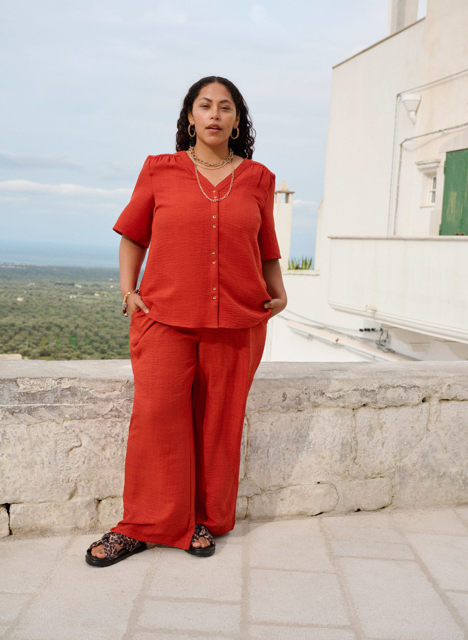 ZizziLockere Hose mit elastischem Bund und Taschen, Rot, Image image number 0