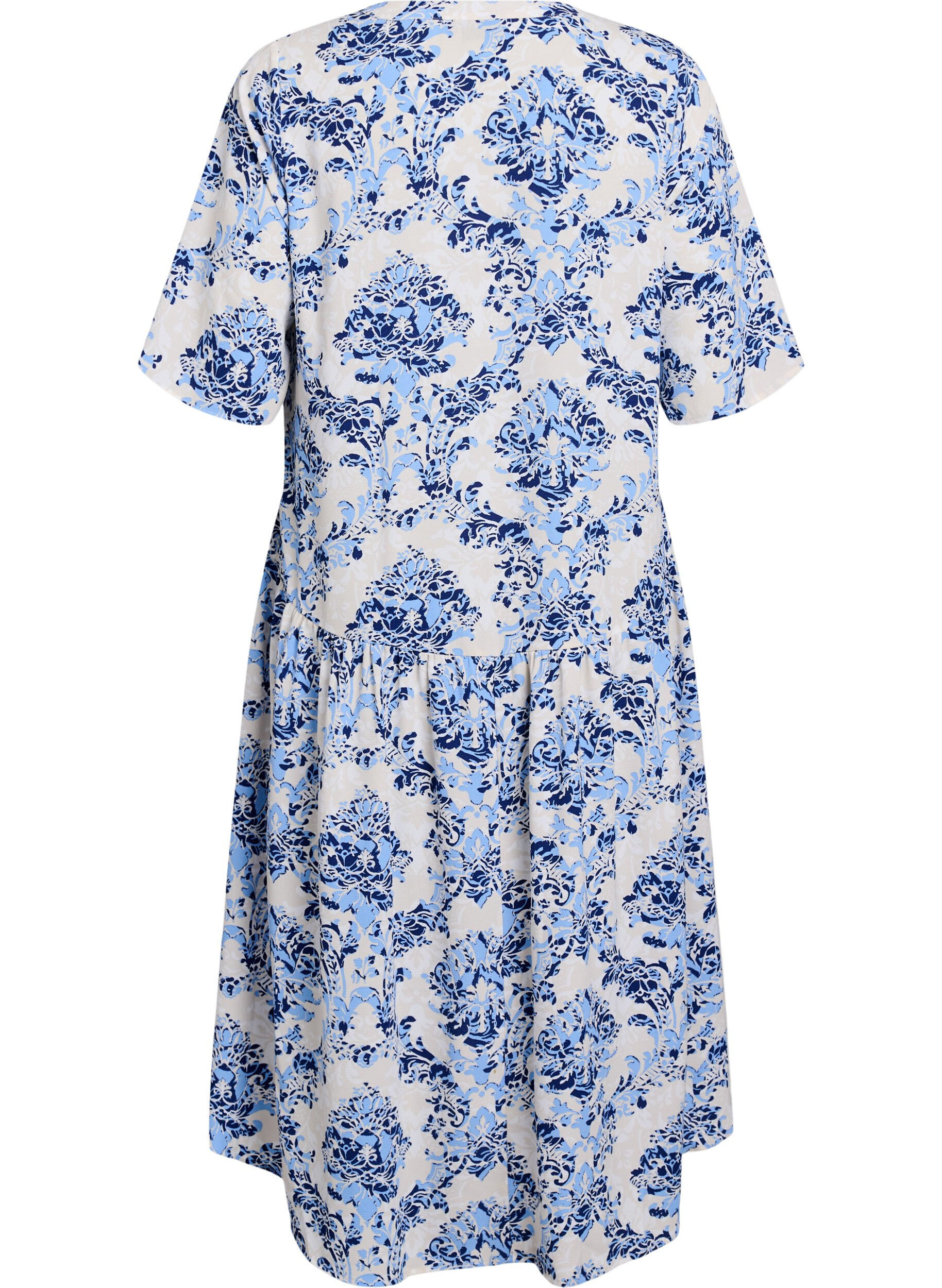 ZizziA-Linien-Midi-Kleid mit kurzen &Auml;rmeln, Beige, Packshot image number 1