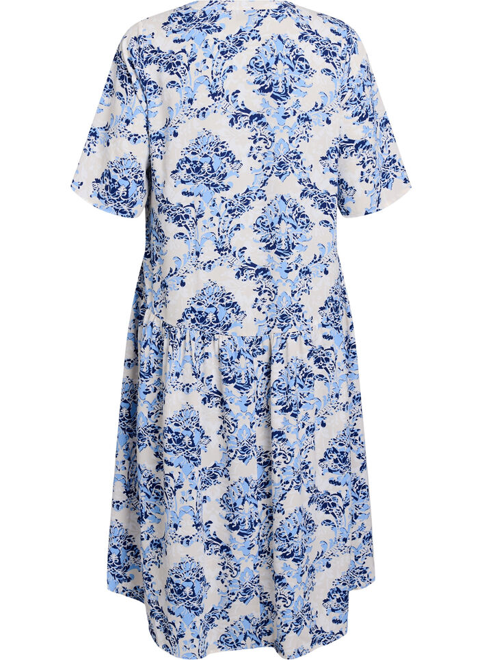 A-Linien-Midi-Kleid mit kurzen Ärmeln, Beige, Packshot image number 1