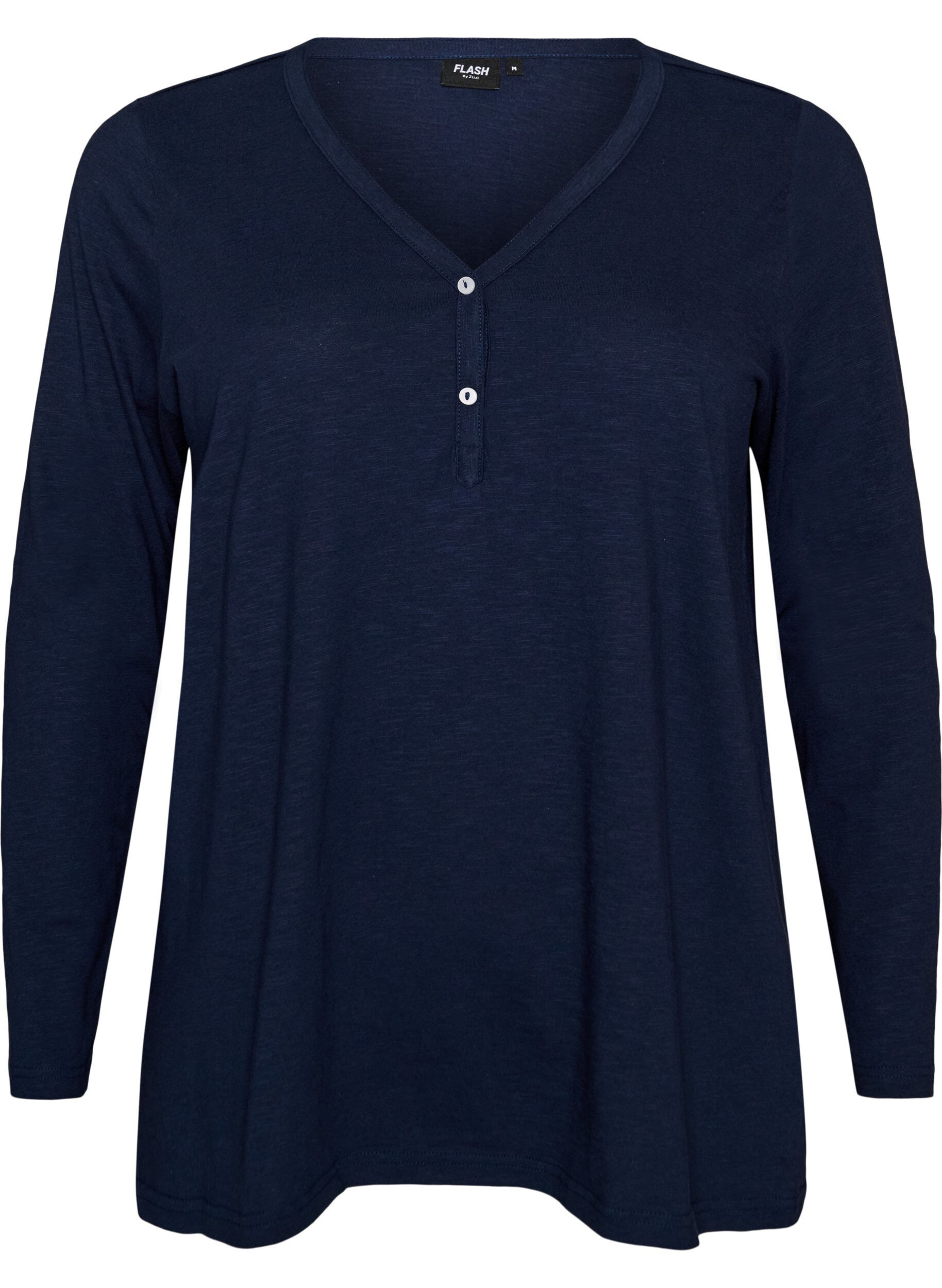 ZizziLangarmshirt mit V-Ausschnitt und Kn&ouml;pfen, Blau, Packshot image number 0