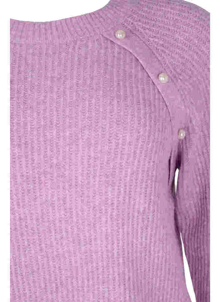 Melierter Strickpulli mit Perlenknöpfen, Purple Mel., Packshot image number 2