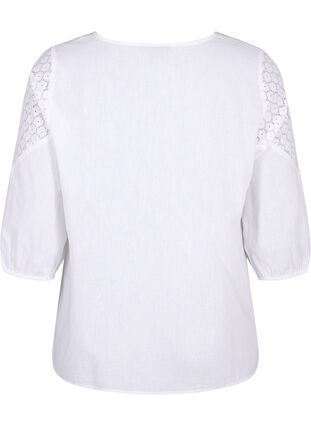 Bluse aus Baumwollmischung mit Leinen und Häkeldetails, Bright White, Packshot image number 1