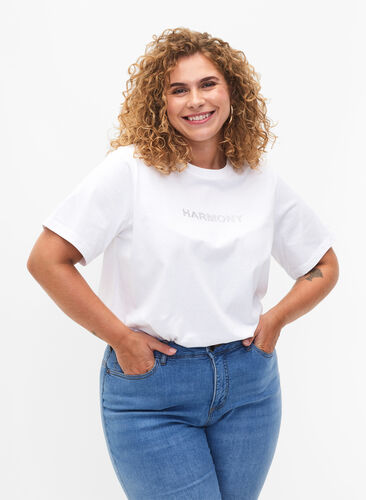 T-Shirt aus Bio-Baumwolle mit Text, White HARMONY, Model image number 0