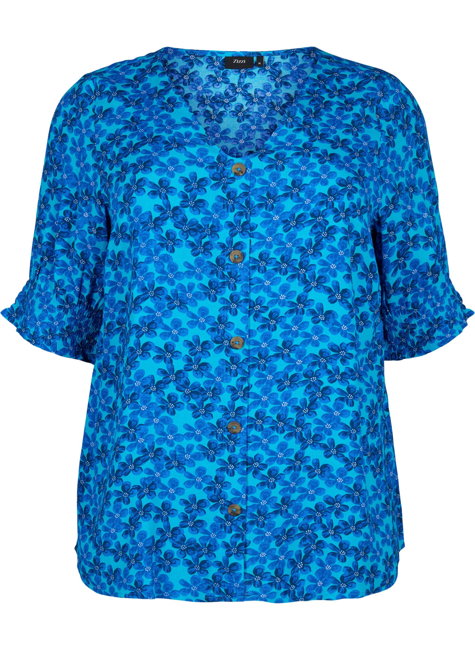 Zizzi Viskosebluse mit Kn&ouml;pfen, Blue Small Flower, Packshot image number 0