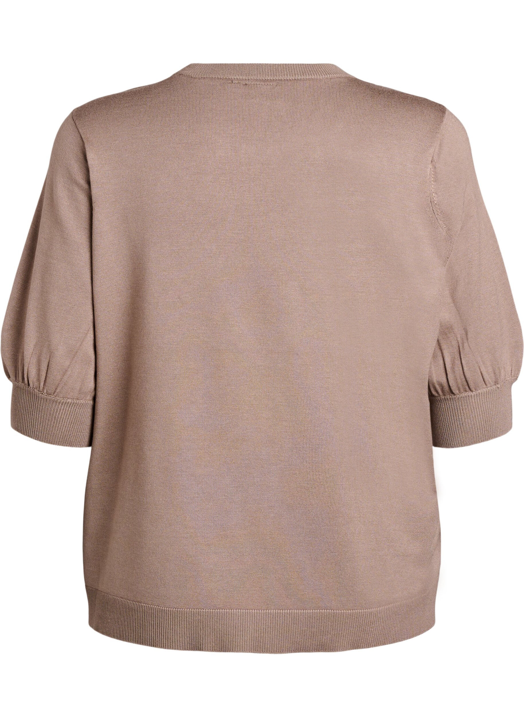 ZizziStrickbluse mit kurzen &Auml;rmeln und kleinen Schleifen, Beige, Packshot image number 1