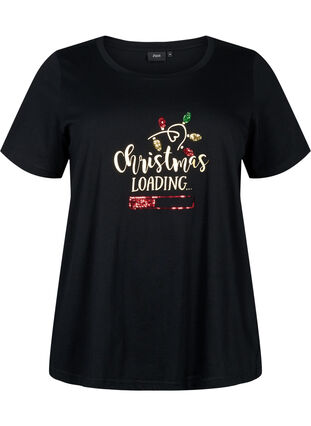 Weihnachts-T-Shirt mit Pailletten, Black W. Loading, Packshot image number 0
