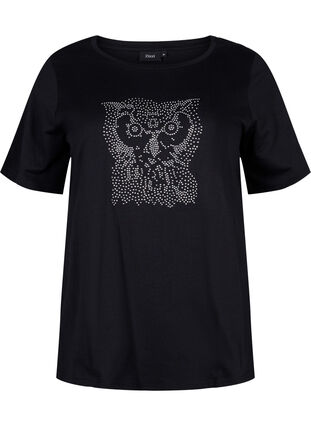 T-Shirt mit Nieten aus Bio-Baumwolle, Black Owl, Packshot image number 0
