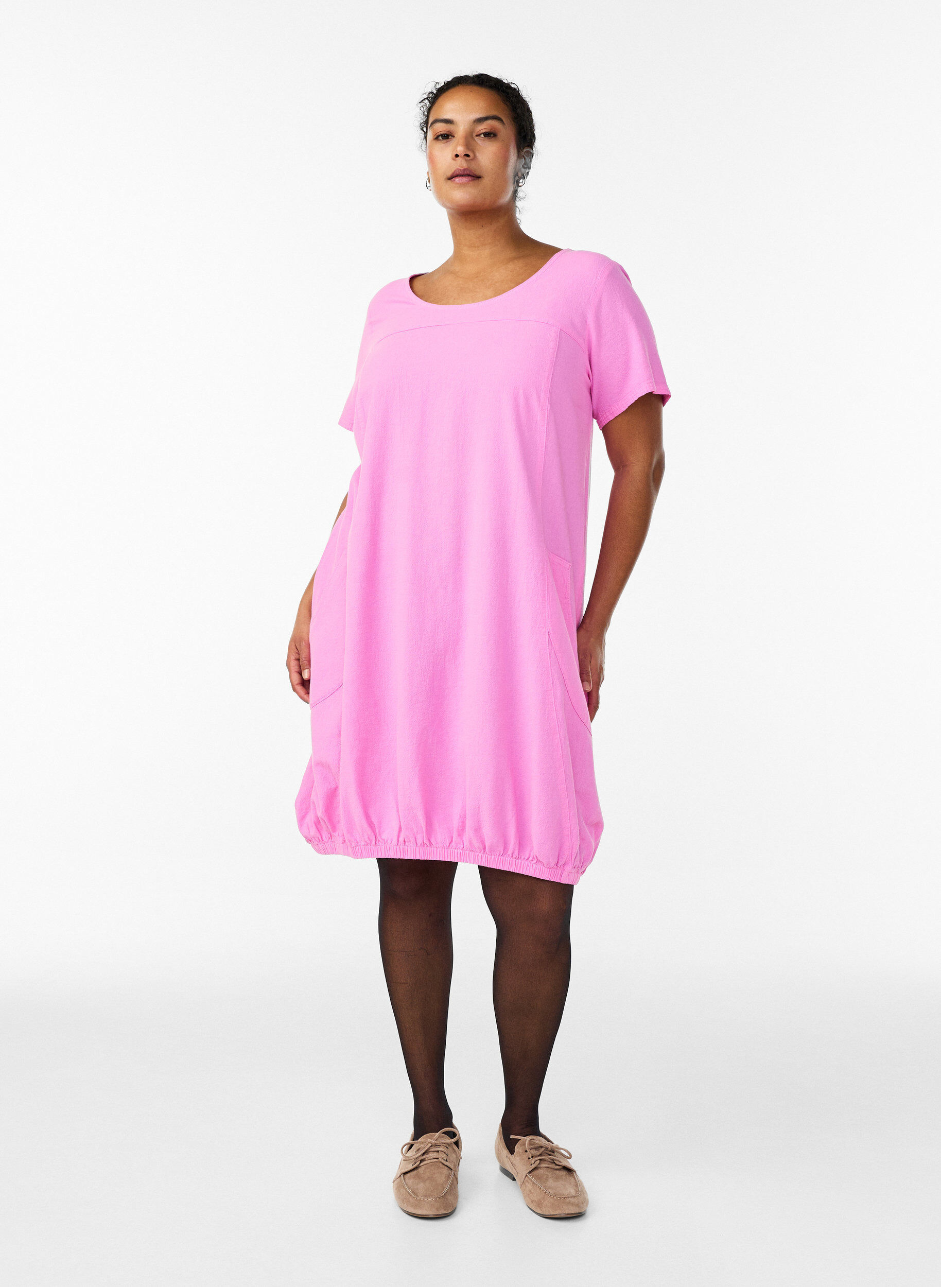ZizziKurzarm Kleid aus Baumwolle, Pink, Model image number 1