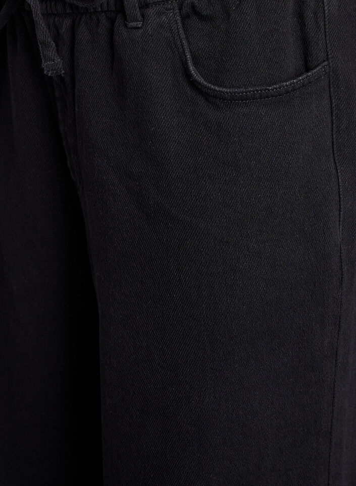 Jeans mit lockerer Passform, elastischem Bund und Tunnelzug, Schwarz, Packshot image number 2