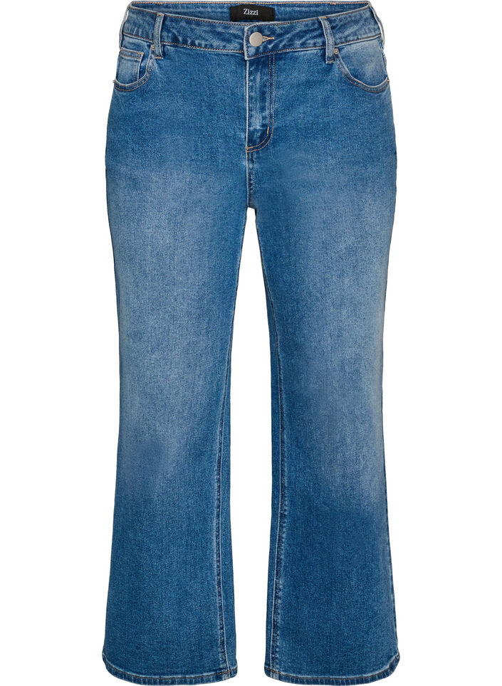 Straight Jeans mit leicht abgenutzter Optik, Blau, Packshot image number 0