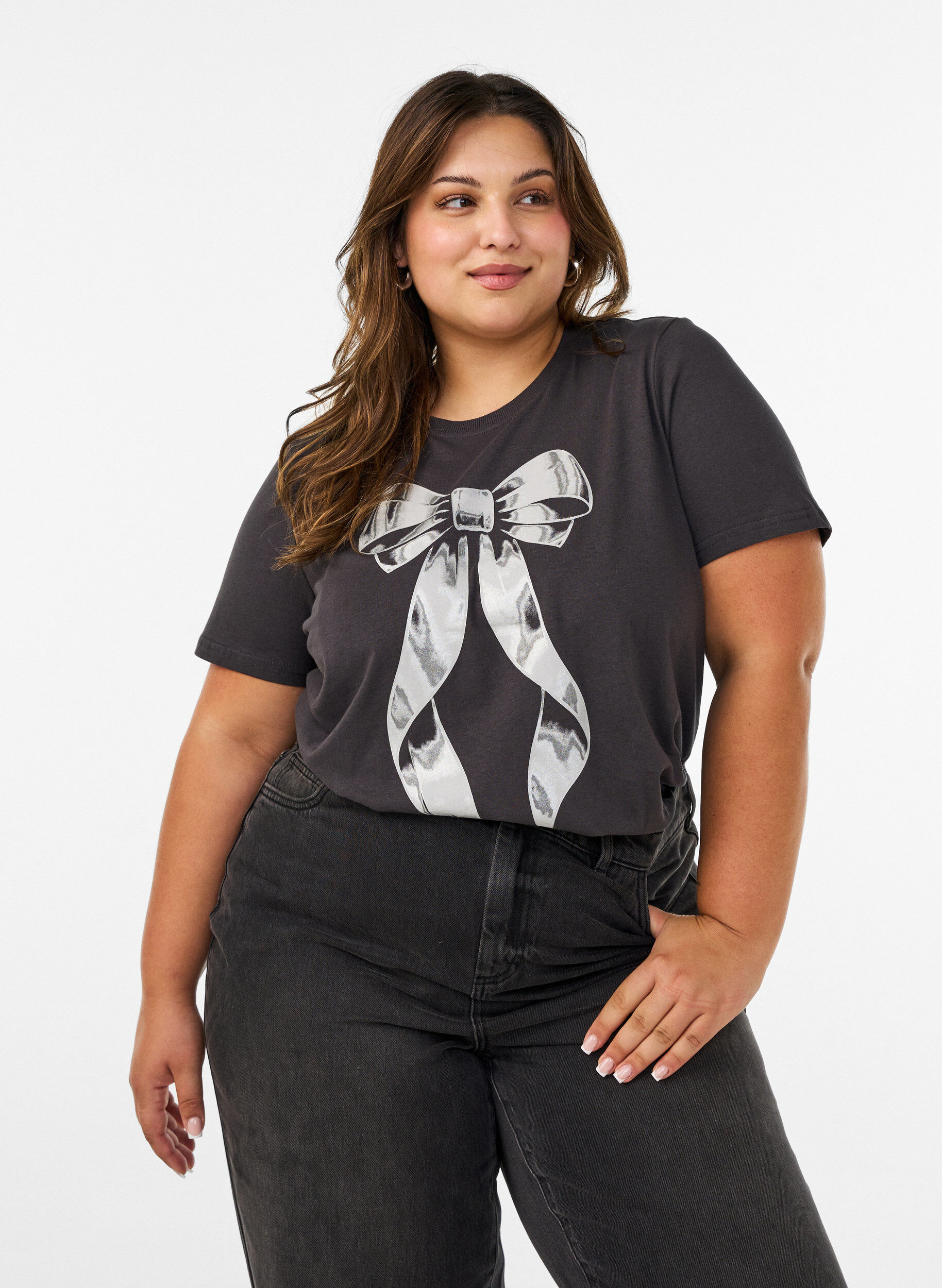 ZizziT-Shirt aus Baumwolle mit Frontprint, Grau, Model image number 0
