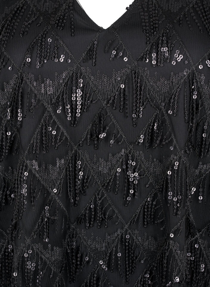 Party-Bluse mit Paillettenfransen und 3/4-Ärmeln, Black, Packshot image number 2