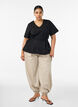 Bluse aus einer Baumwollmischung mit V-Ausschnitt und Bindeband, Schwarz, Model image number 1