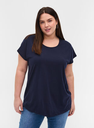T-Shirt aus Baumwolle mit kurzen Ärmeln, Night Sky Solid, Model image number 0