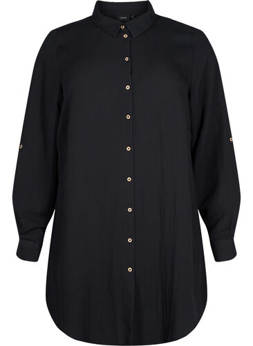 Langes einfarbiges Hemd aus Viskose, Black, Packshot image number 0