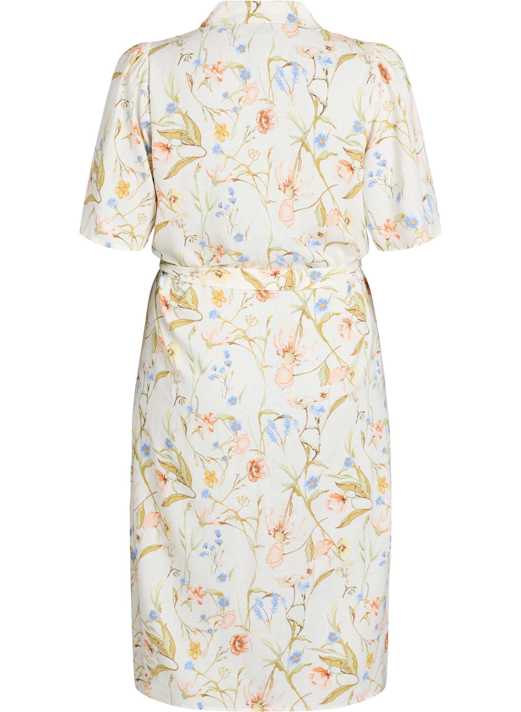 ZizziHemdblusenkleid aus Leinen und Viskose mit Bindeg&uuml;rtel, Vanille, Packshot image number 1