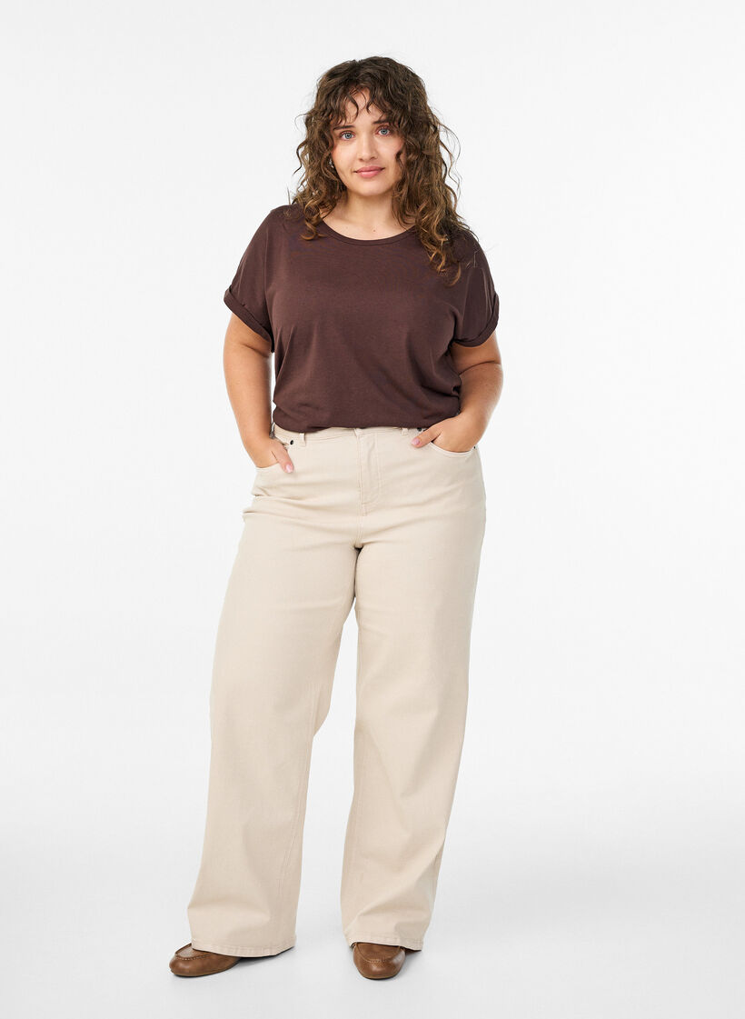 Kurz&auml;rmeliges T-Shirt aus Baumwollmischgewebe, Braun, Model image number 1