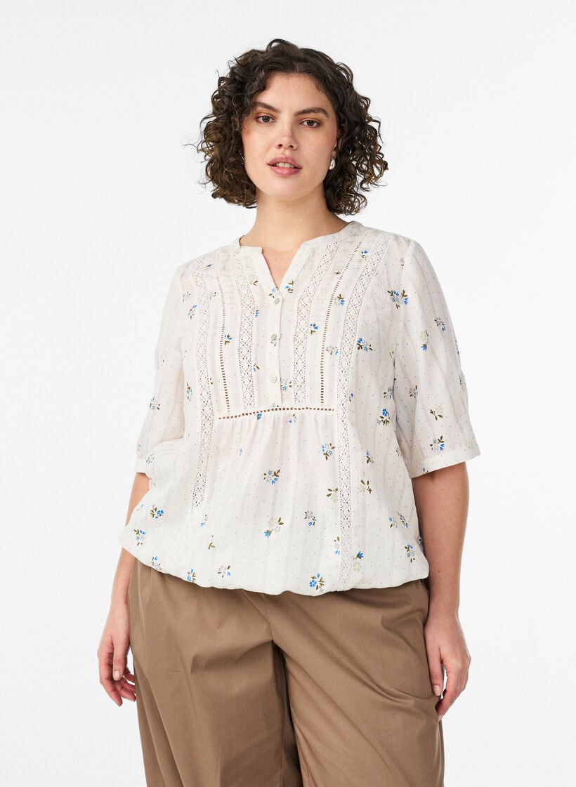 Bluse mit Print und 1/2-&Auml;rmeln, Vanille, Model image number 0