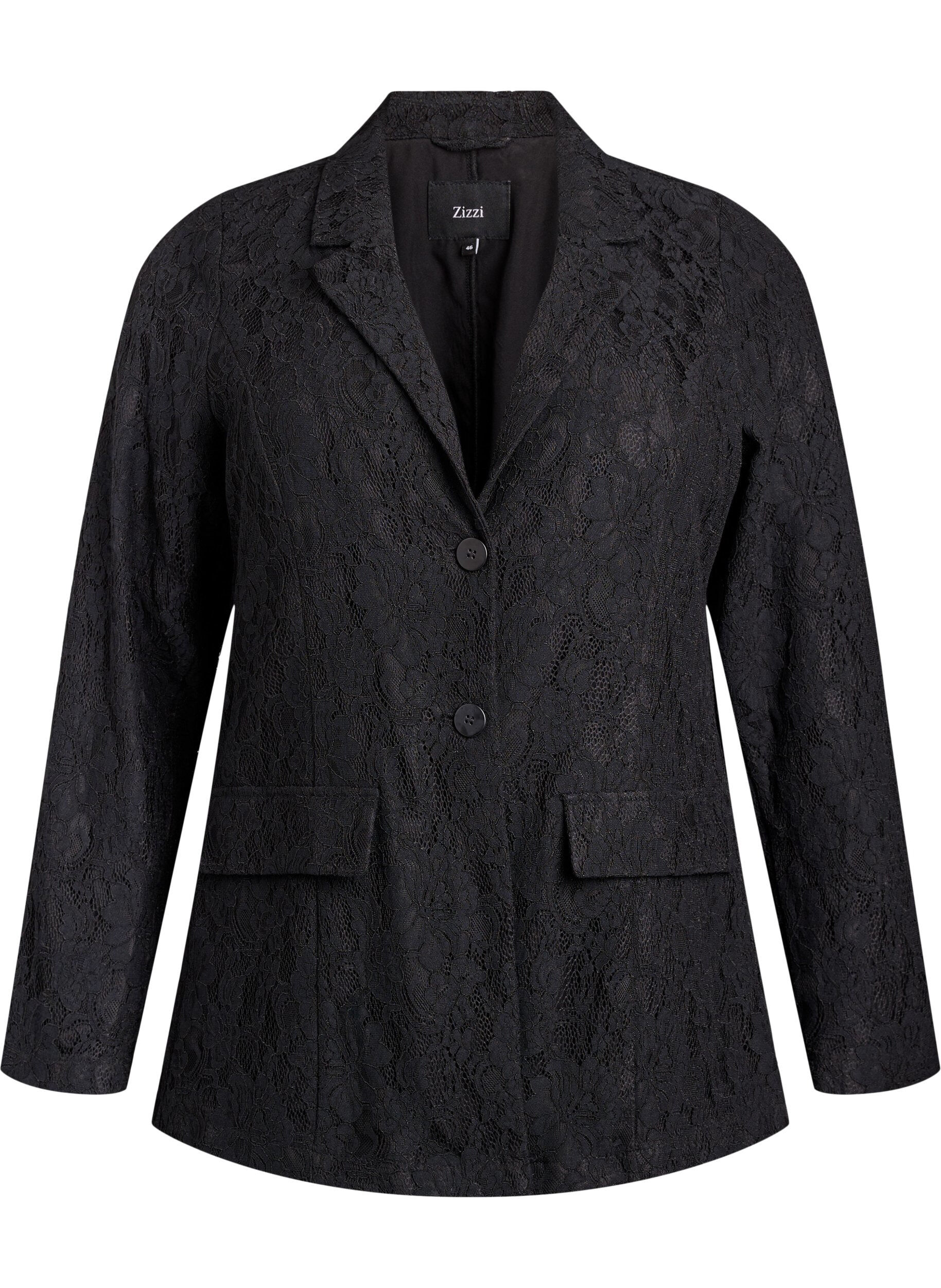 ZizziSpitzenblazer mit Knopfverschluss, Schwarz, Packshot image number 0