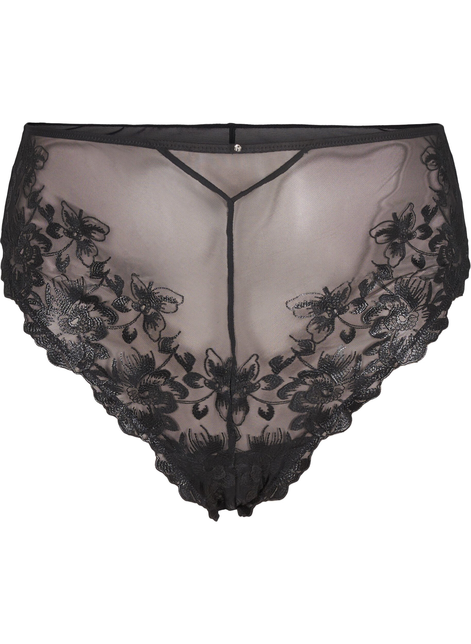 ZizziMesh-Brazilian-Slip mit Stickerei, Black, Packshot image number 0