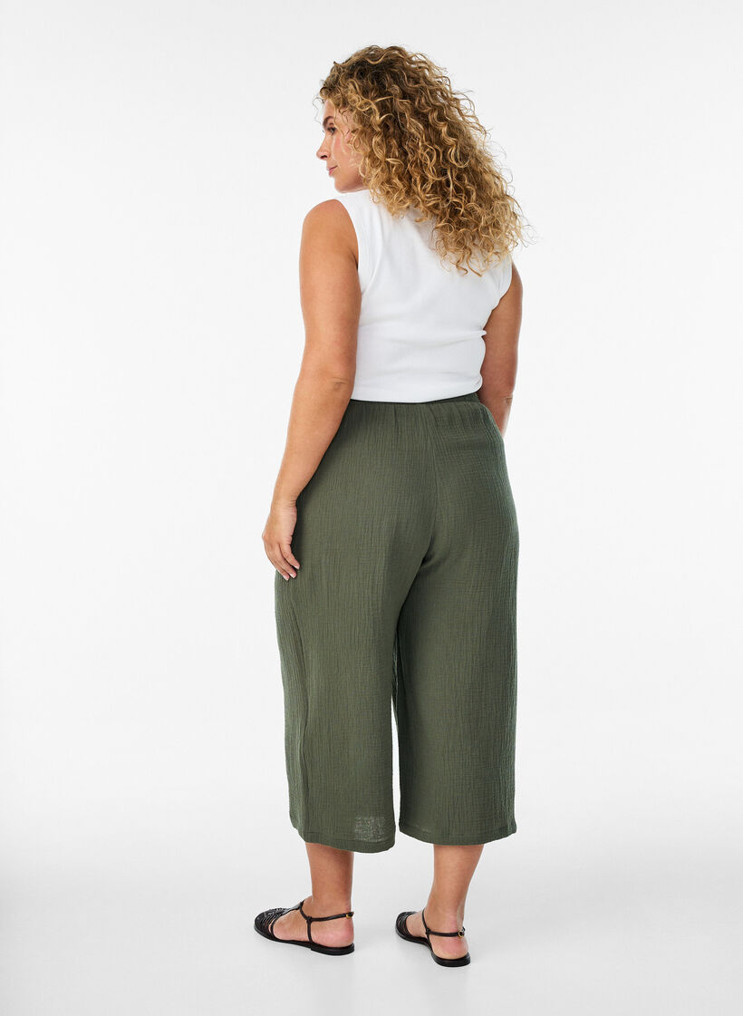 Culotte-Hose aus Baumwollmusselin mit hohem Bund, Gr&uuml;n, Model image number 1