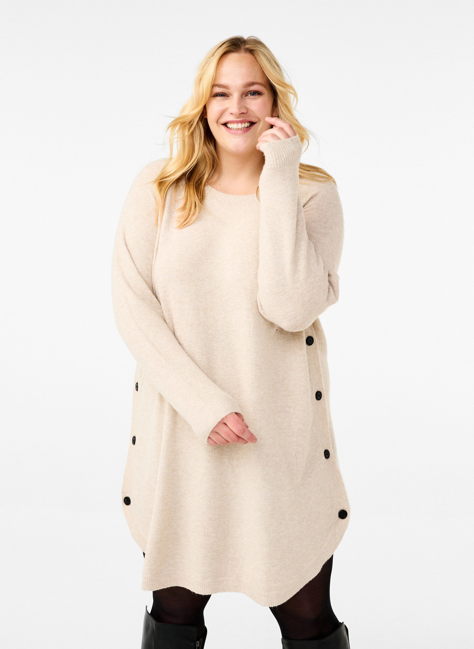 ZizziMelange-Strickkleid mit Kn&ouml;pfen, Pumice Stone Mel., Model image number 0